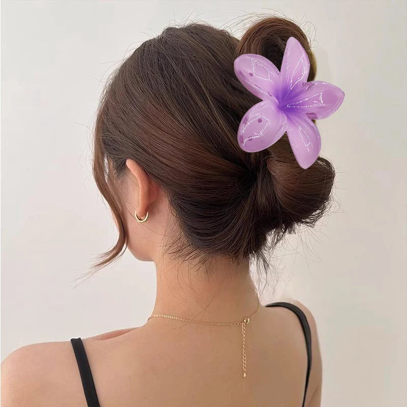 Bohe Gradient Large Flower Acrylic Hair Clip Women Girls Sweet Hairpin Hair Claw Crab Barrettes Hawaiian Hair Accessories