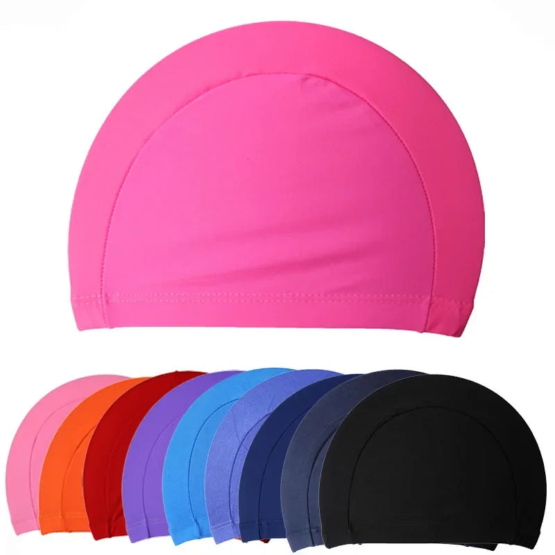 Men Women Children Solid Color Sporty Ultrathin Bathing  Caps Protect Ears Long Hair Swimming Tools 1pc