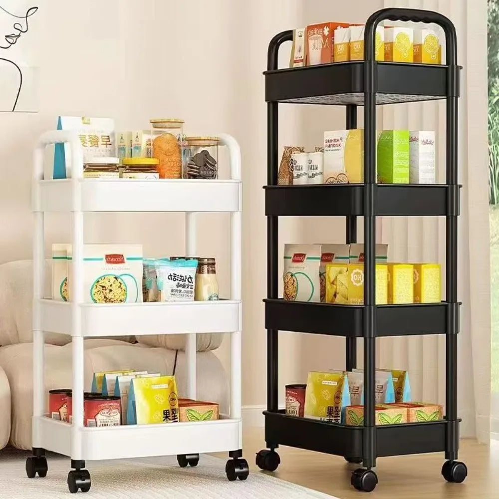 Kitchen Storage Cart with Wheels Bedroom Multi Layer Movable Storage Shelf Bathroom Floor Standing Multifunctional Storage Rack