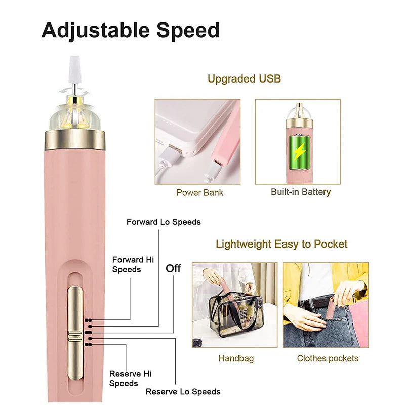 Nail Polish Drill Machine With Light Portable Mini Electric Manicure Art Pen Tools For Gel Remover