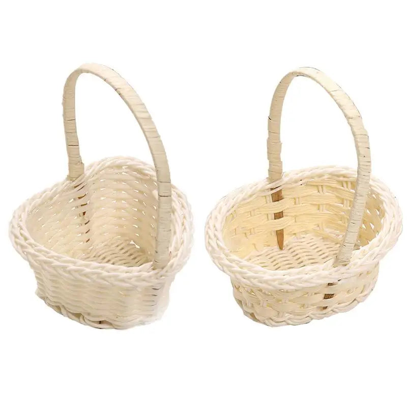 White Basket With Handle White Wedding Flower Basket Hand Woven With Handle Elegant Party Decoration Wedding Supplies For Balcon