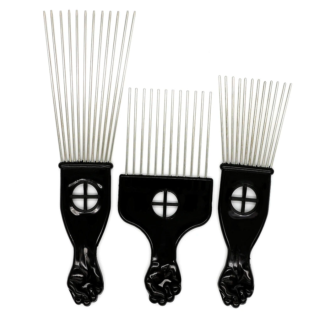 Afro Fork Comb Stainless Steel Wide Teeth Hairdressing Brush Metal Pins Pick Hair Styling Tools Insert Curly Hair Comb