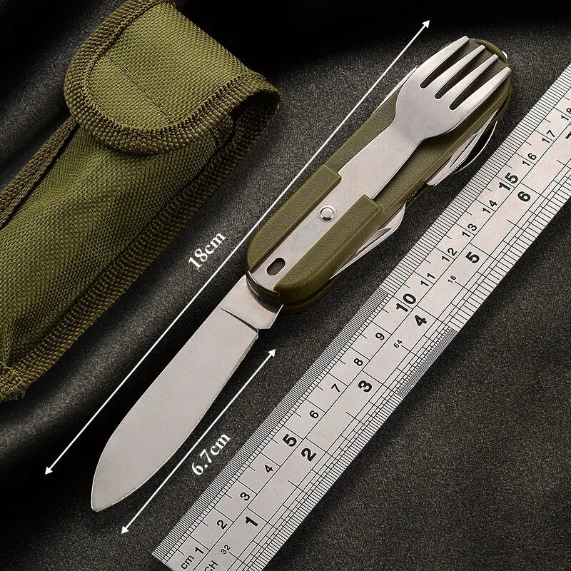 Multifunctional Outdoor Tableware Stainless Steel Foldable Fork Spoon Knife Picnic Camping Hiking Travelling Dinnerware