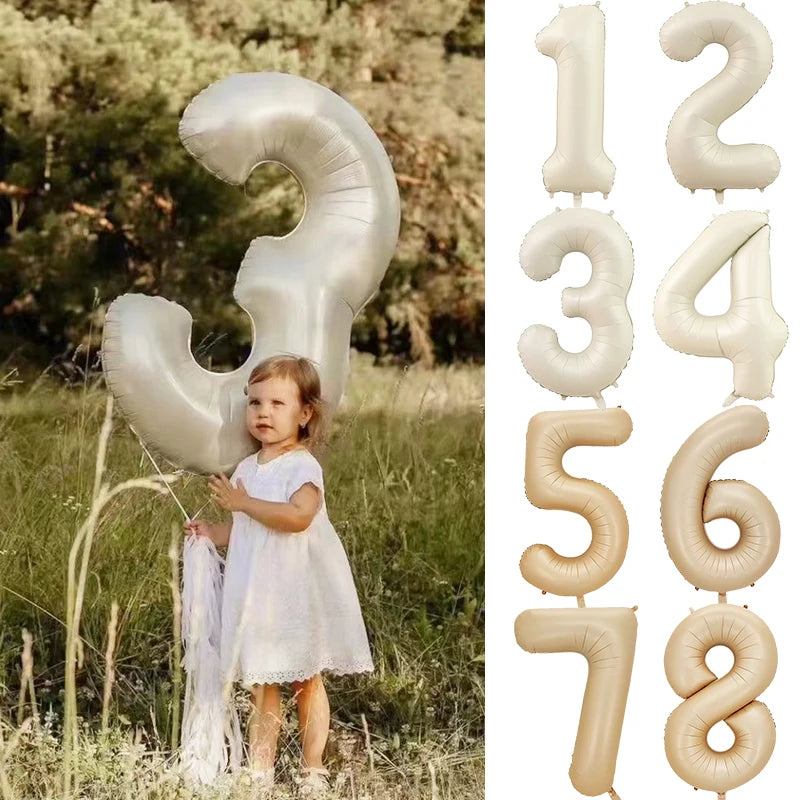 Cream Color Number Balloons 1-9 Large Digital Foil Helium Ball Girl Kids Adult Happy Birthday Party Decoration Wedding