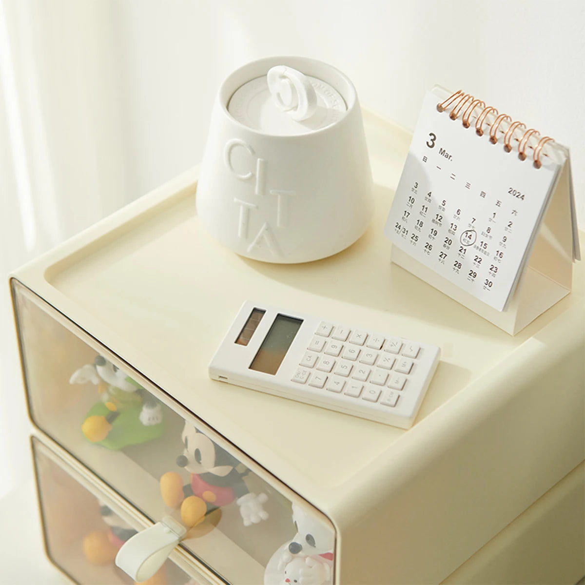 desktop storage box, cream style pull-out cosmetic lipstick organizing box, bubble mat dustproof transparent handle box