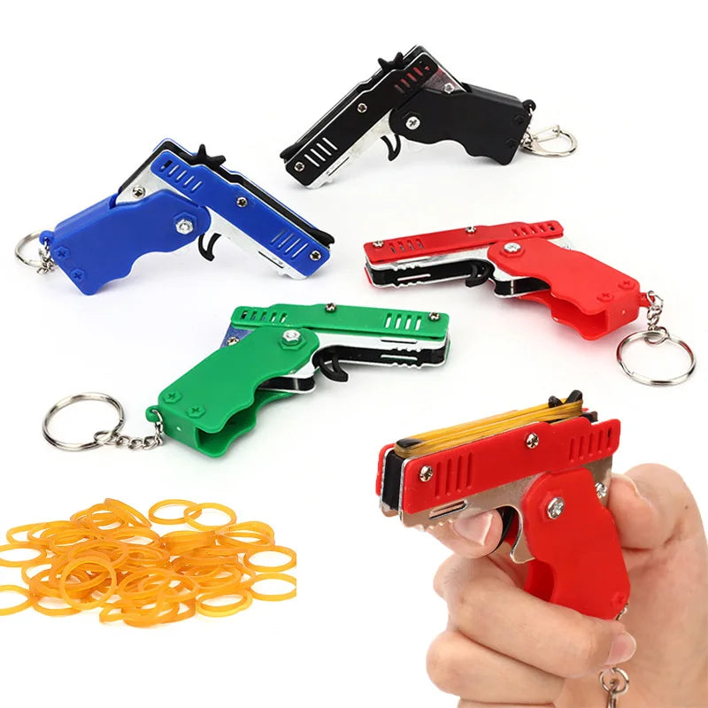 Mini Keychain Gun Rubber Band Gun Toy Gun Shooting Pistol Alloy Kid Outdoor Activities Party Game Birthday Gift for Children