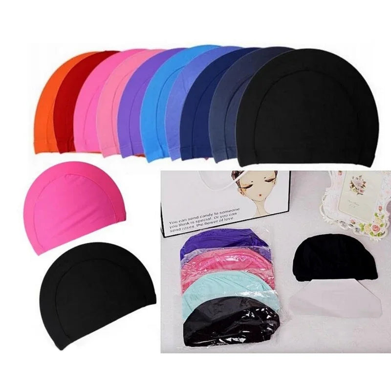 Men Women Children Solid Color Sporty Ultrathin Bathing  Caps Protect Ears Long Hair Swimming Tools 1pc