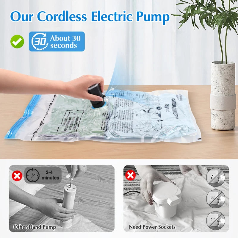 Universal Cordless Electric Pump for Vacuum Storage Bags,Rechargeable Wireless Pump for Storage Bag,Space Saver Travel Organizer