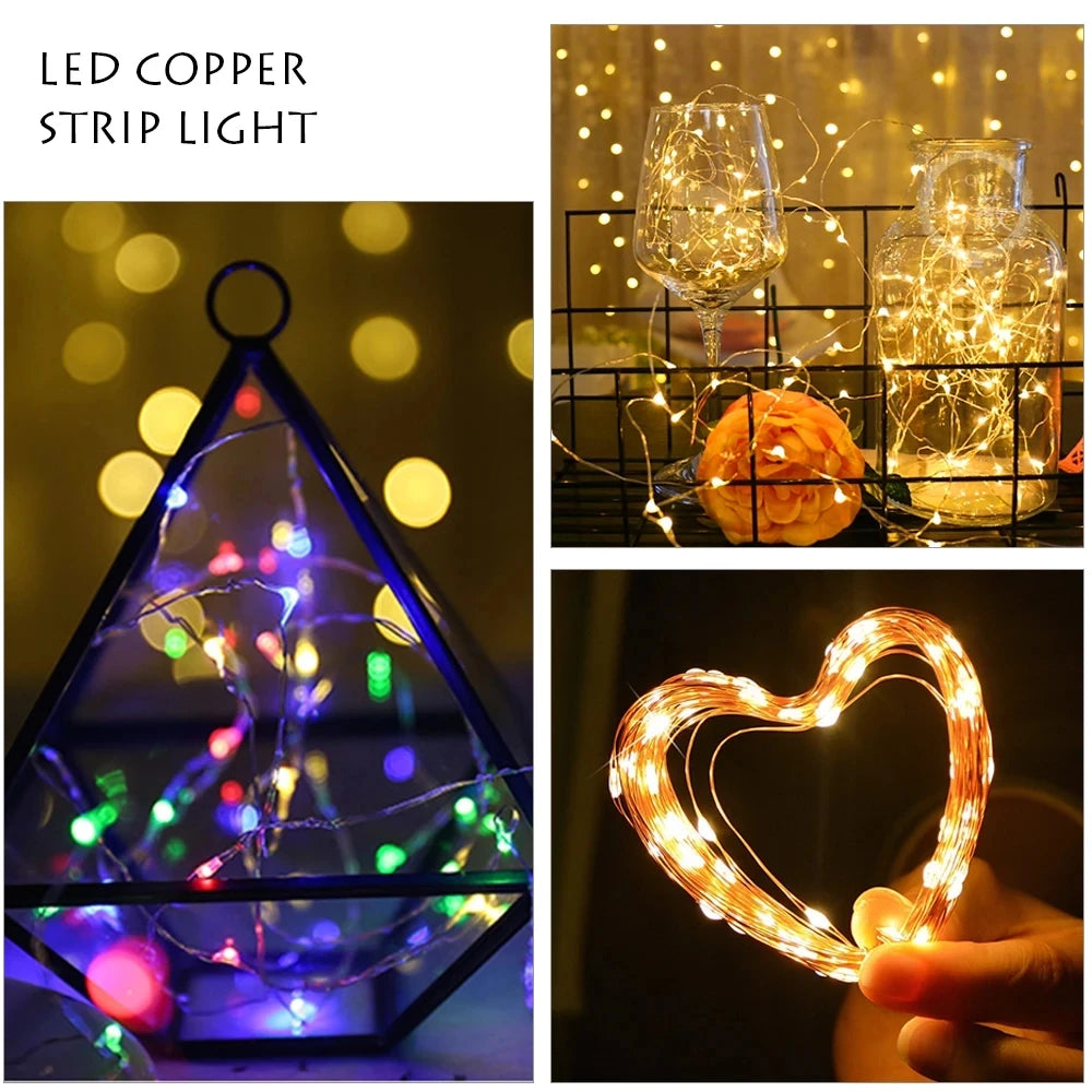 Copper Wire LED Tinsel Garland Battery Powered Fairy LED String Lights for Holiday Christmas Wedding Party Decor