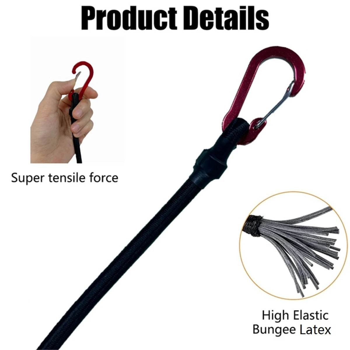 Heavy Duty Bungee Cord Elastic Tie Strap String Carabiner Hooks Kayak Cycling Luggage Packing Ropes Camping  Accessories