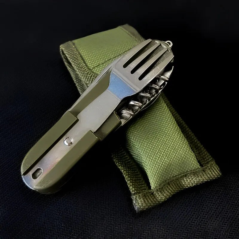 Multifunctional Outdoor Tableware Stainless Steel Foldable Fork Spoon Knife Picnic Camping Hiking Travelling Dinnerware