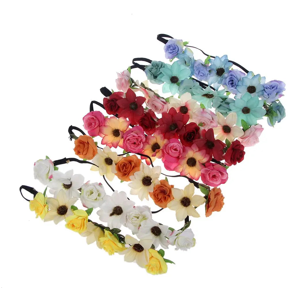 Bohemian Simulated Flower Headbands Wreath Women Bride Crown Fashion Hair Hoop for Ladies Wedding Party Beach Hair Accessories