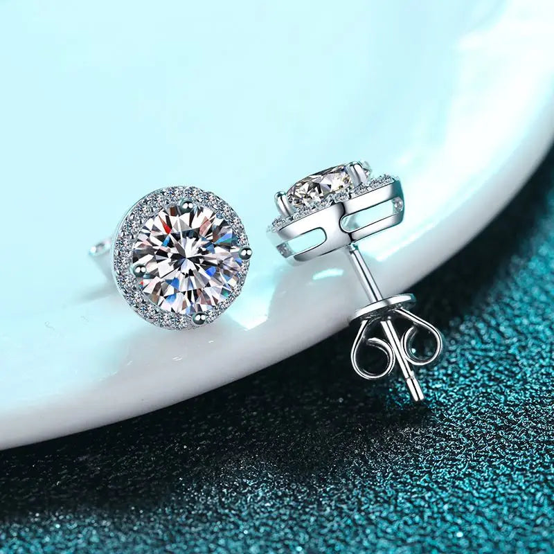 Sterling Silver 1 Carat Moissanite Round Earrings Engagement Wedding Daily Work Party Travel Luxurious Gift For Women