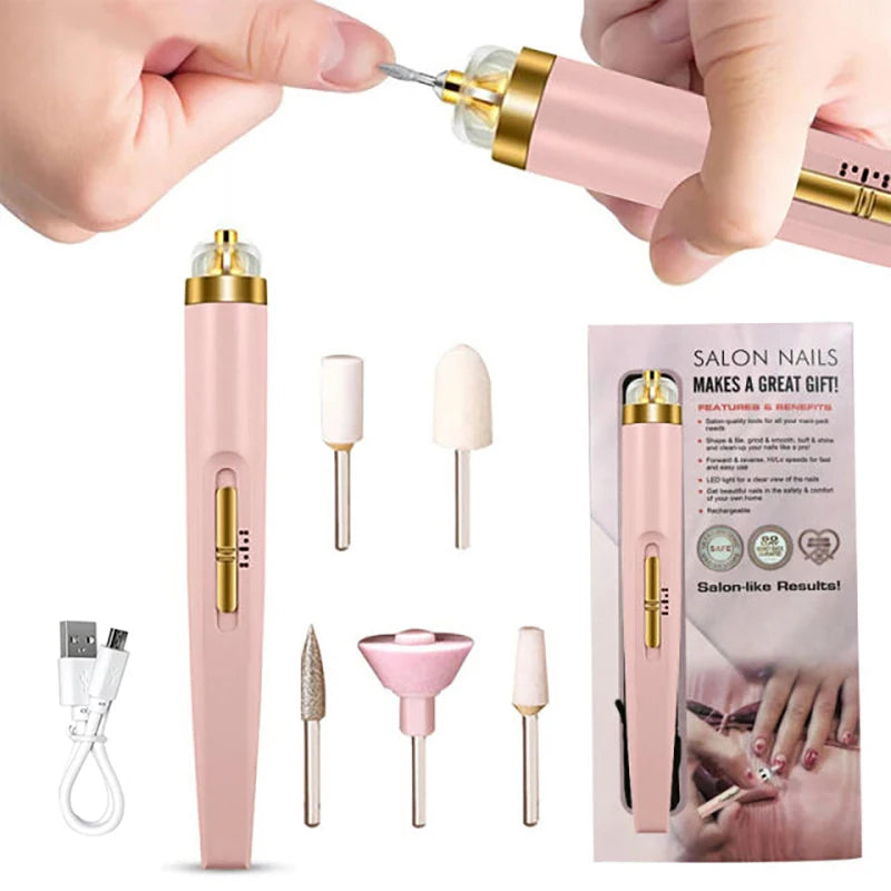 Nail Polish Drill Machine With Light Portable Mini Electric Manicure Art Pen Tools For Gel Remover