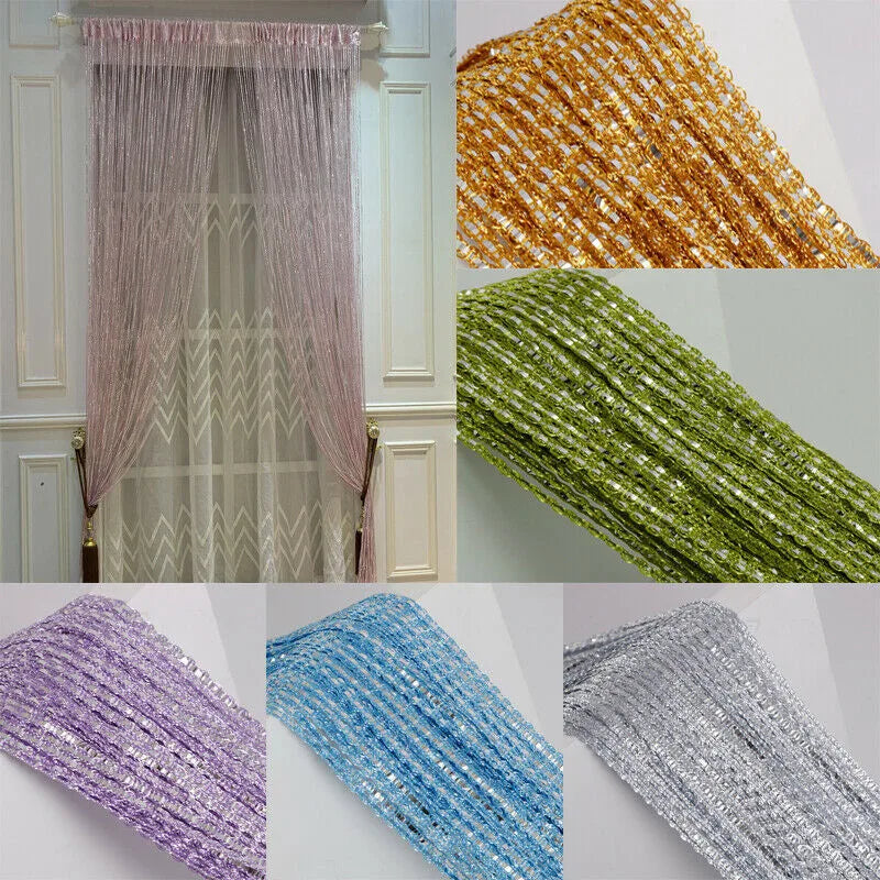 Crystal Curtain Valance Shiny Tassel Line Curtains Window Door Divider Drape Living Room Bedroom Home Decor