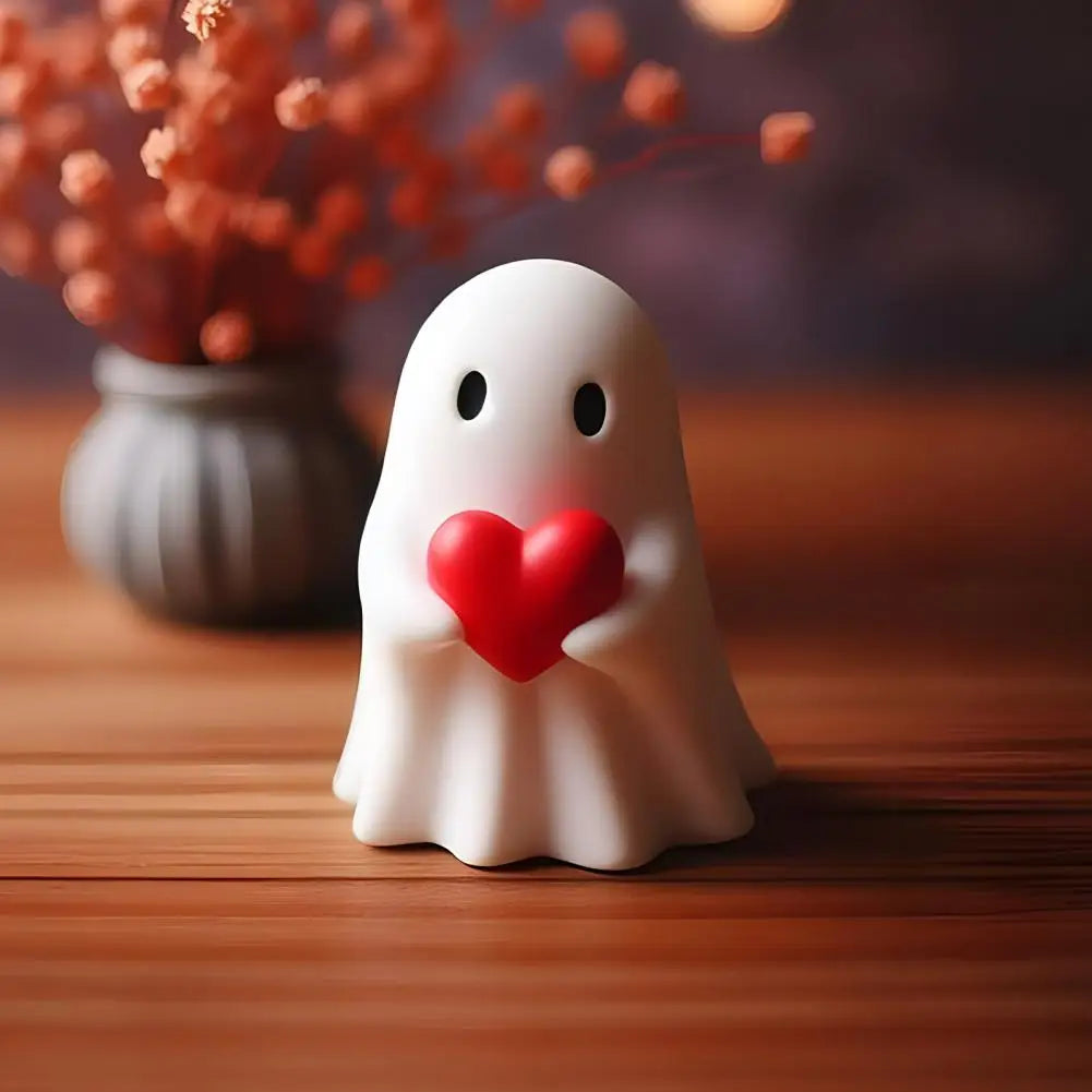 Halloween Ghost Figurine Spooky Love Heart Middle Finger Little Ghost Resin Statue Sculpture Home Office Desktop Decora