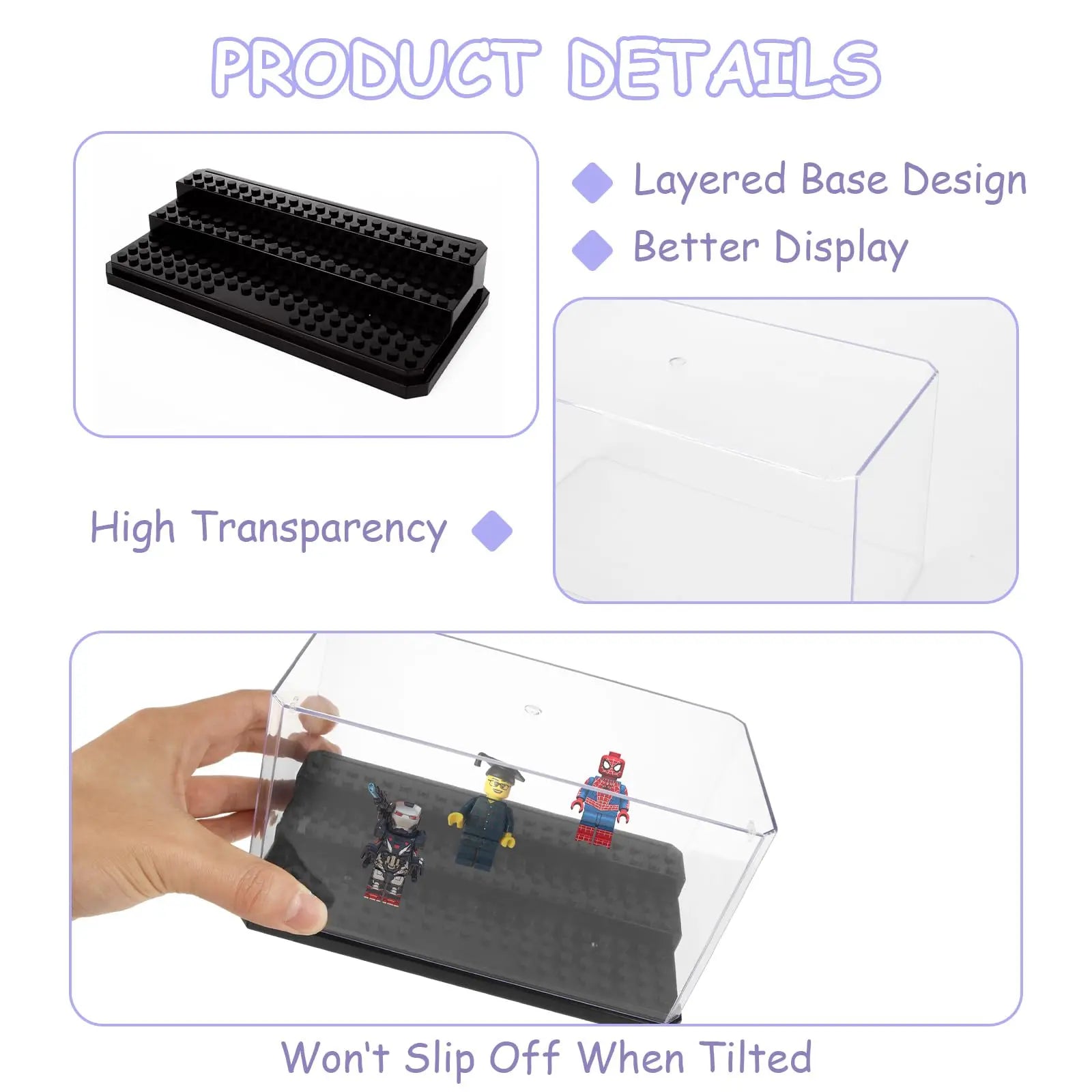 Acrylic Minifigure Display Cases for Minifigure Action Figures Blocks Removable Display Box Cube Showcase for Models Dustproof