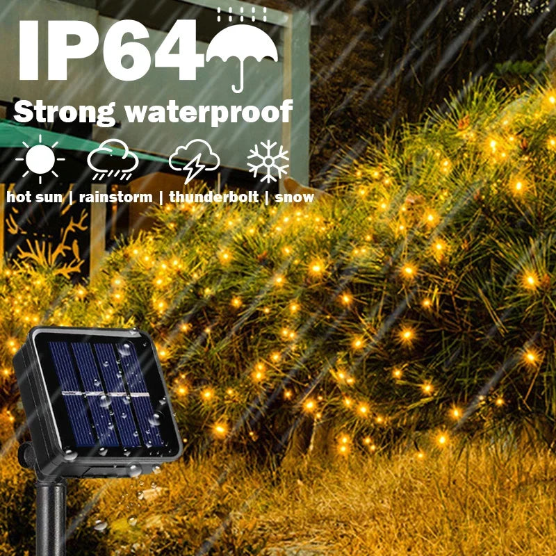 LED Solar String Lights Outdoor Waterproof Copper Wire Fairy Lights 8 Modes Suitable for Wedding Party Christmas Decoration