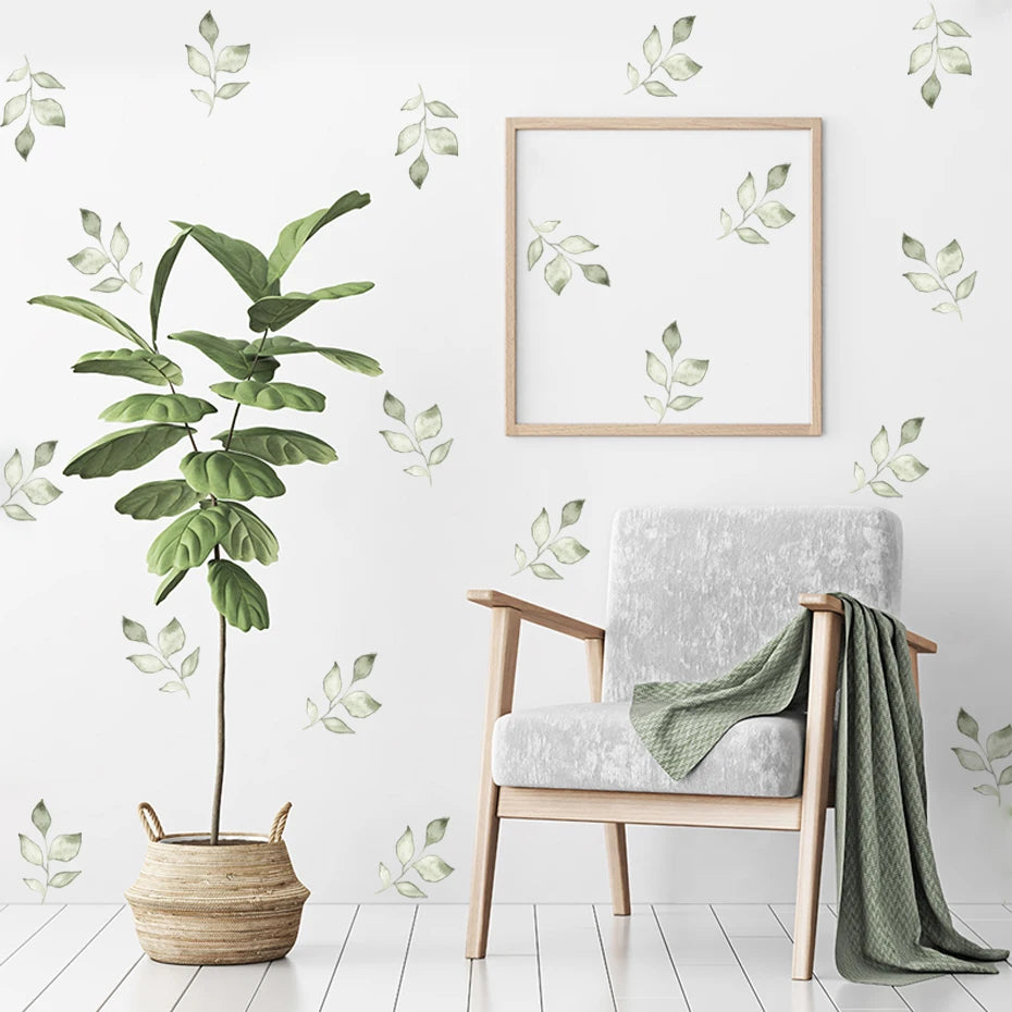 Boho Green Leaves Watercolor Wall Stickers Nursery Art Kids Room Removable Wall Decals Modern Children Interior Home Decoration