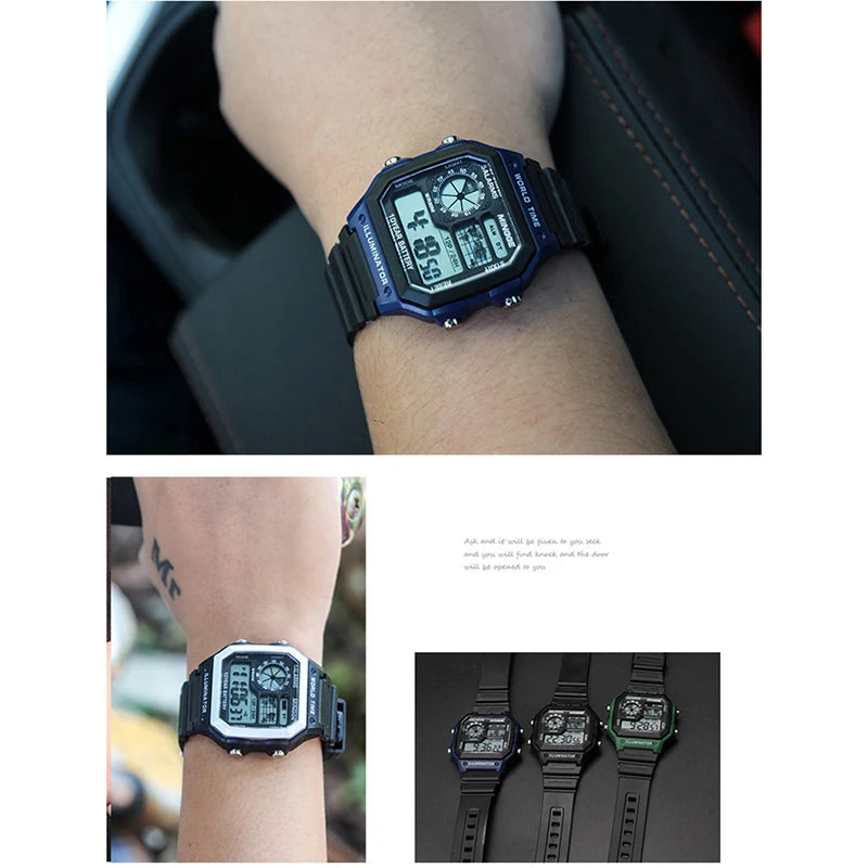 Men's Digital Sports Luminous Chronograph Waterproof Slim Electronic Watch