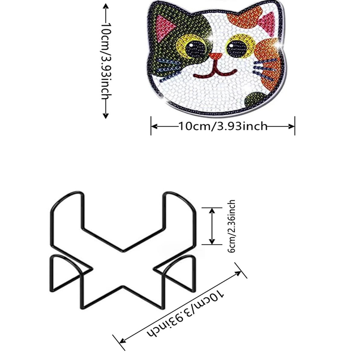 Diamond Painting Coasters Set, DIY Cartoon Cat Pattern Round Coasters 10x10cm/3.93x3.93in