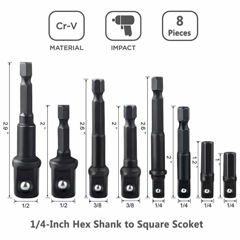 Socket Adapter And Reducer Set Extension Set Socket Drill Adapter Turns Power Drill Into High Speed Nut Driver, 1/4