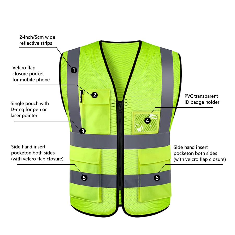 High Visibility Reflective Safety Vest Adjustable Reflective Security Vests Traffic Night Outdoor For Running Cycling Sports