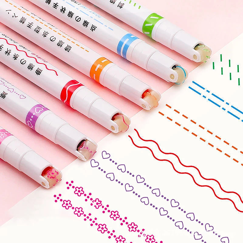 Funny Double Line Pattern Outline Marker Pen Hand Copy Account Multi-colored Curve Pen Quick Dry Mark Notes Painting Highlighter