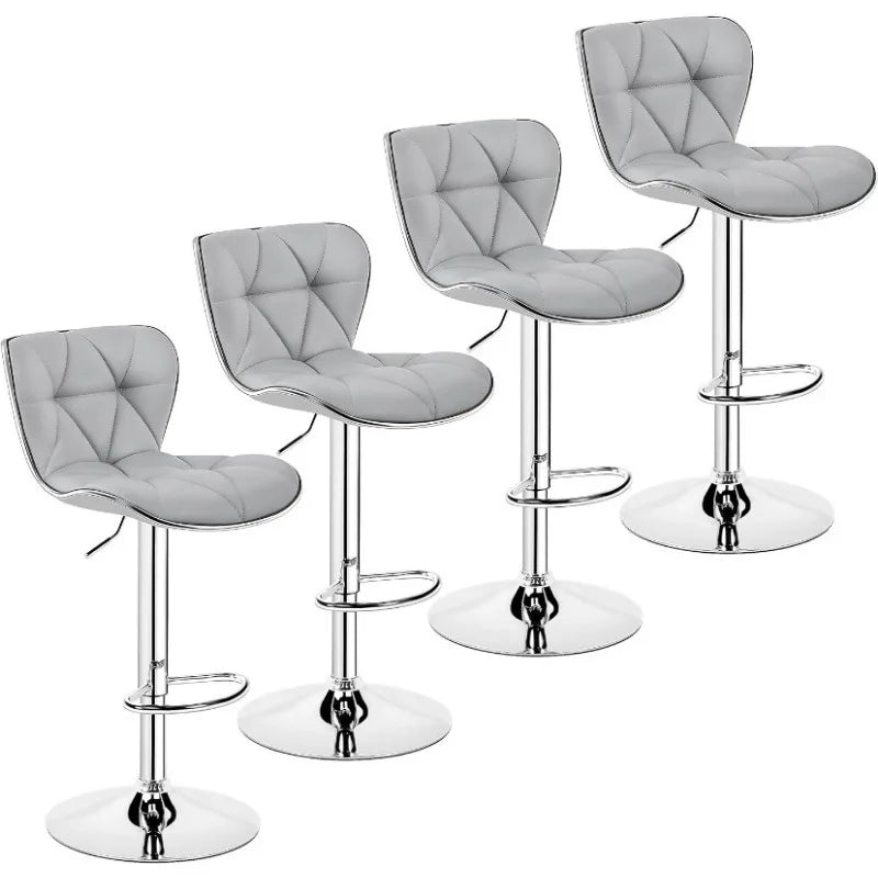 Island Chairs Bar Stools Set of 4 Modern Bar Chairs Adjustable PU Leather Swivel Stools Chair with Shell Back BarStools