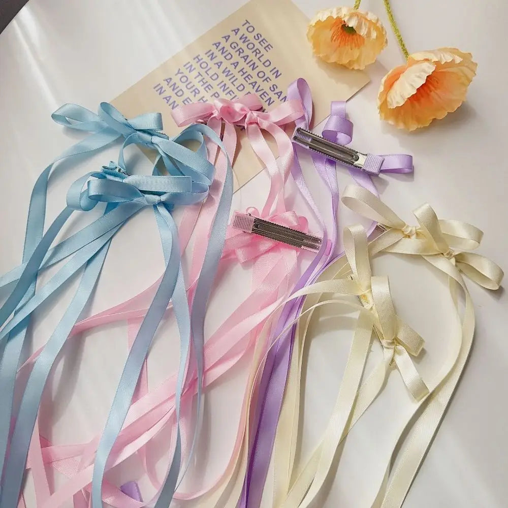 Bowknot Hair Clip Elegant Satin Ribbon Bobby Pin Solid Headband Braiding Hair Tool Cute Ballet Spring Barrettes Kawaii Hairpins