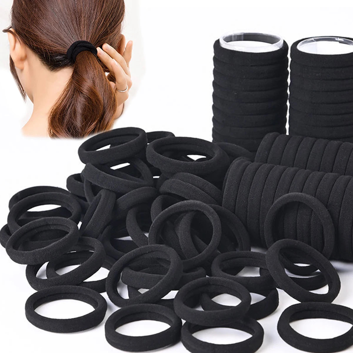 Black Hair Bands for Women Girls Hairband High Elastic Rubber Band Hair Ties Ponytail Holder Scrunchies Accessorie