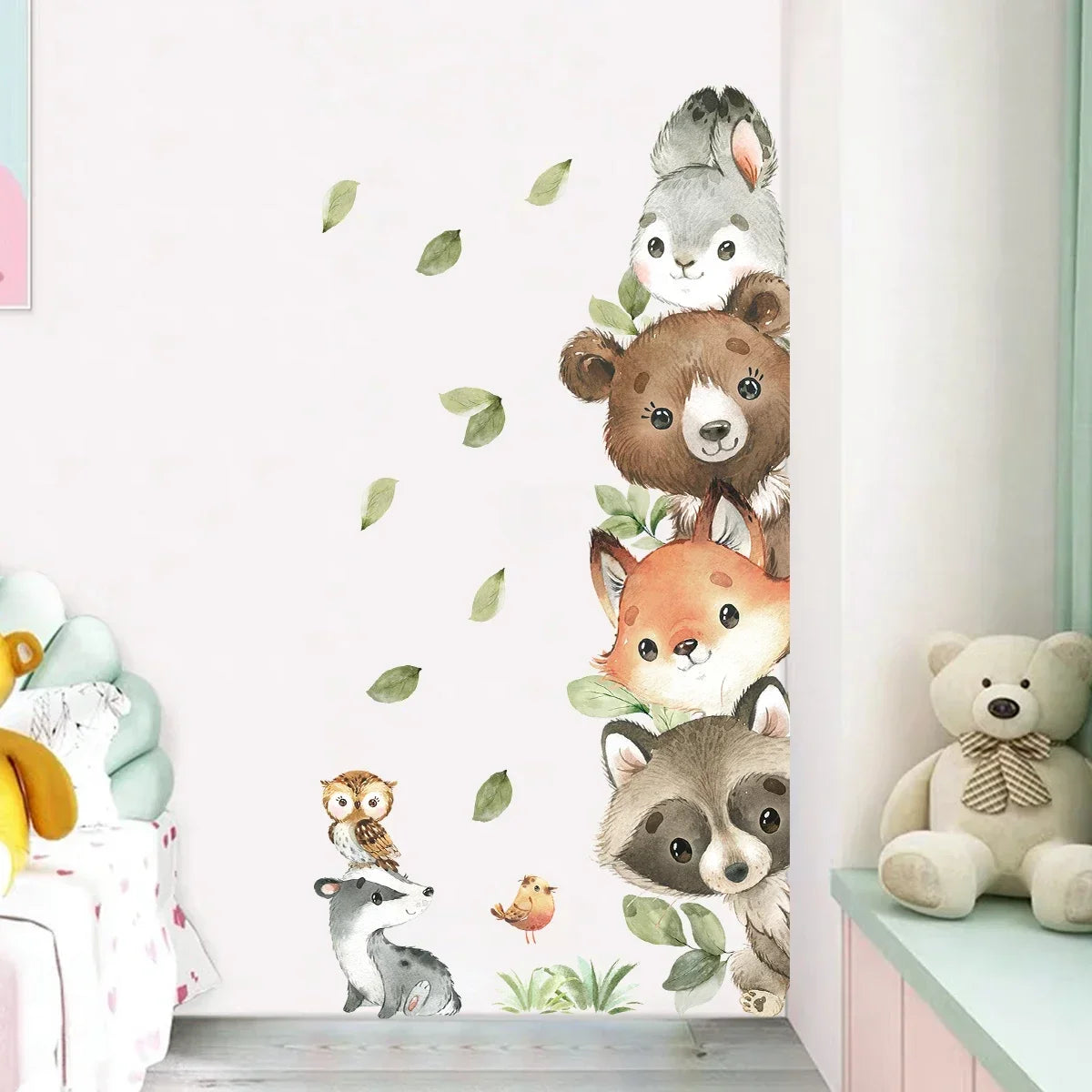 Cute Cartoon Probe Stacked Sitting Small Animal Wall Stickers for Kids Room Bedroom Home Decoration Wall Decor