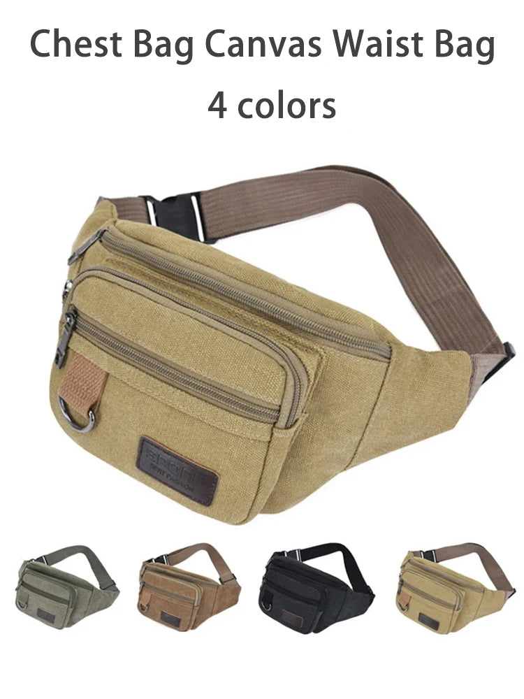 Chest Bag Canvas Waist Bag  Belt Bag Fashion Bum Bag Travel Purse Bag for Phone Pouch Pocket Hip Bag Waist Pack Multi-functional