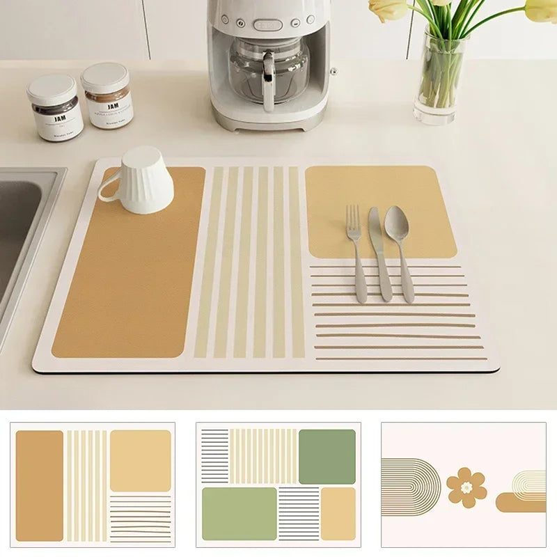 Diatomite Mat Kitchen Drain Pad Dish Drainer Mat Dish Drying Rug Printed Drainer Rugs Super Absorbent Kitchen Draining Mat