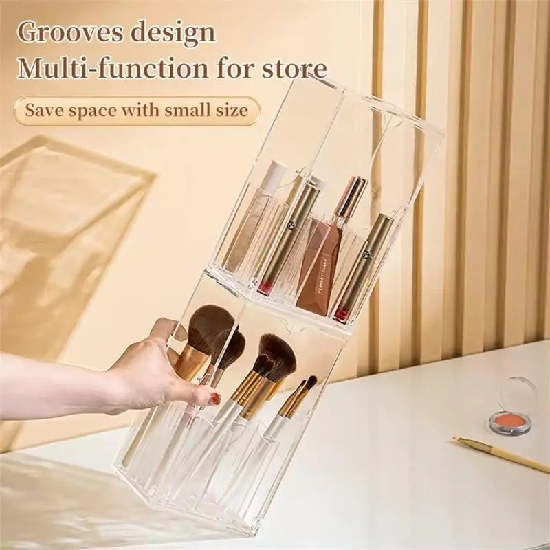 Clear Cosmetic Brush Storage Box, Makeup Brush Holder with Lid, Large-Capacity Design for Organize the Vanity Desk