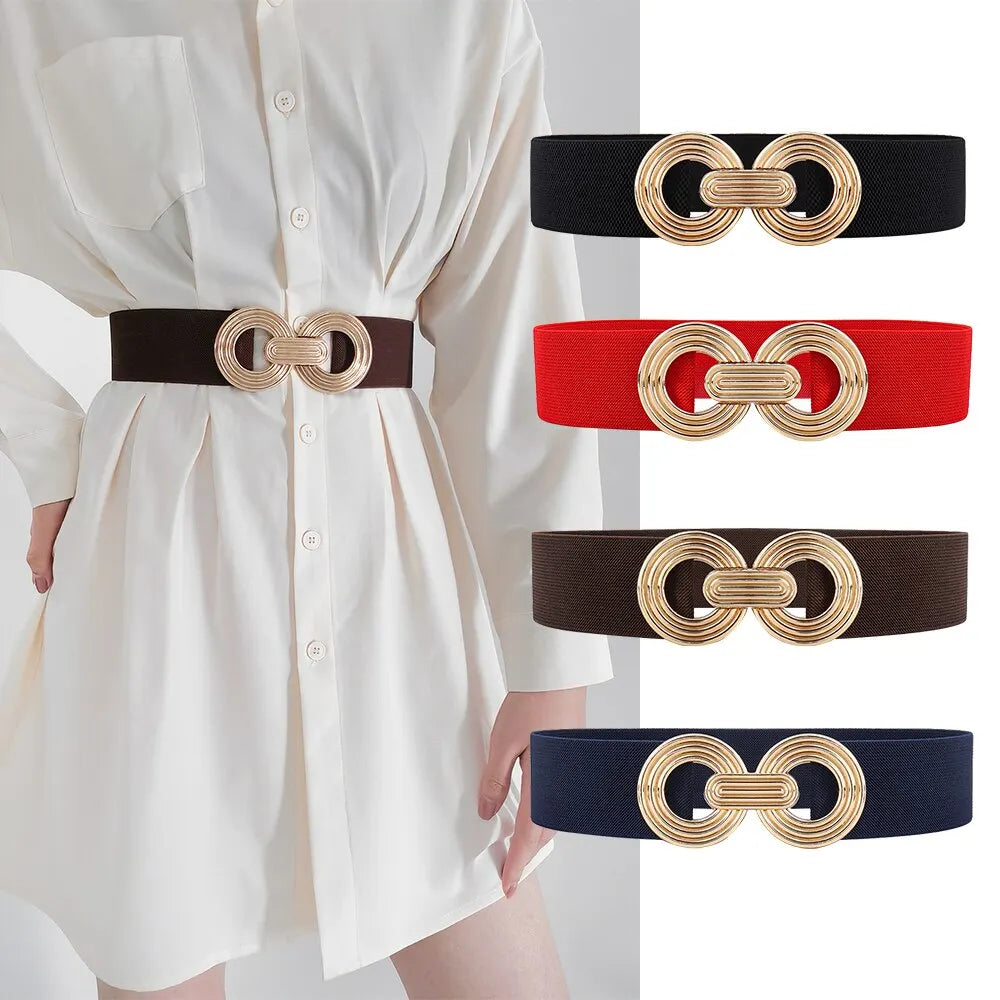 Coffee Color Wowen's Belt Double Ring Buckle Widebelts 1pcs