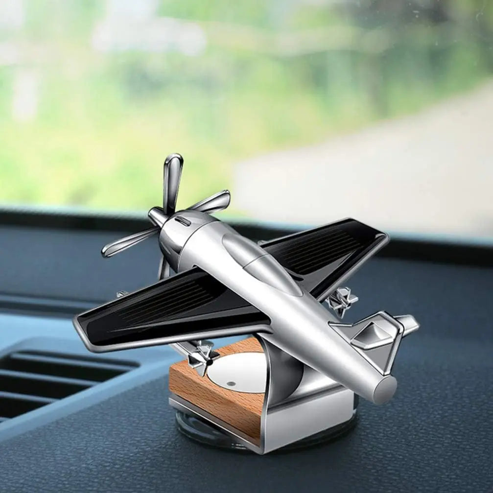 Car Essential Oil Diffuser Solar Airplane Car Diffuser Wooden Base Fragrance Aromatherapy Diffuser Ornaments (Without Perfume)