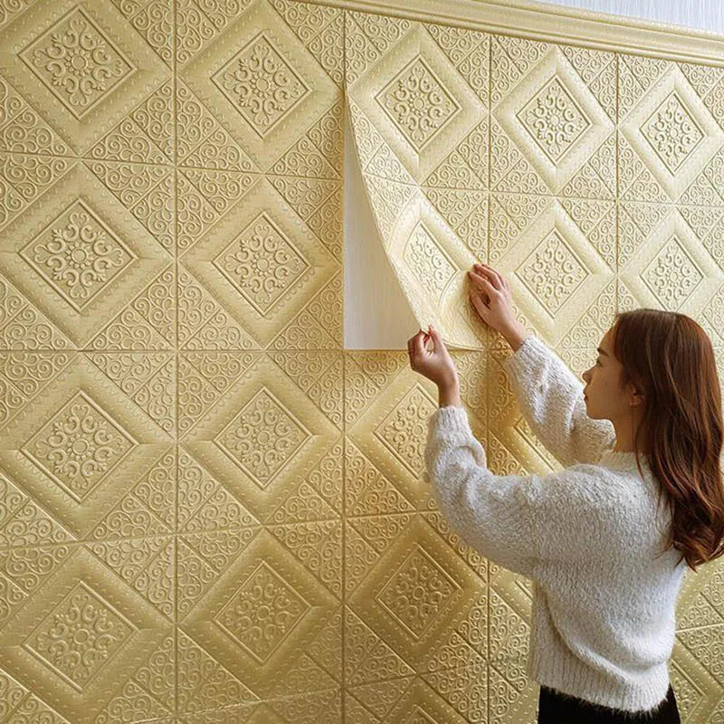 Self-adhesive 3D Background Wallpaper Foam Wall Sticker Waterproof Moistureproof Living Room Decoration