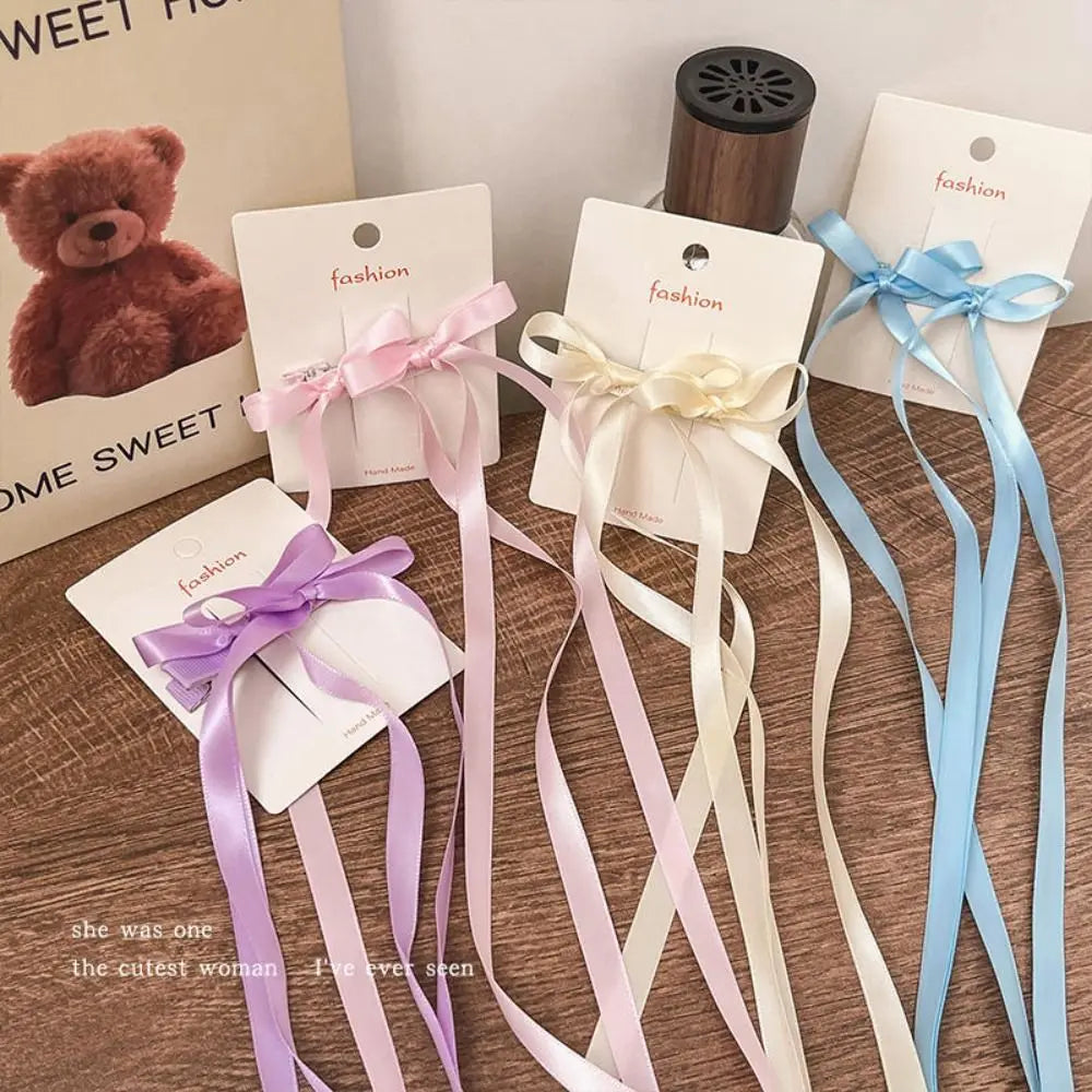 Bowknot Hair Clip Elegant Satin Ribbon Bobby Pin Solid Headband Braiding Hair Tool Cute Ballet Spring Barrettes Kawaii Hairpins