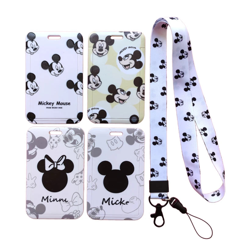 Disney Mickey Minnie Mouse Kids ID Business Badge Card Case Frame ABS Employee Case Cover Student Lanyard Name Card Holder