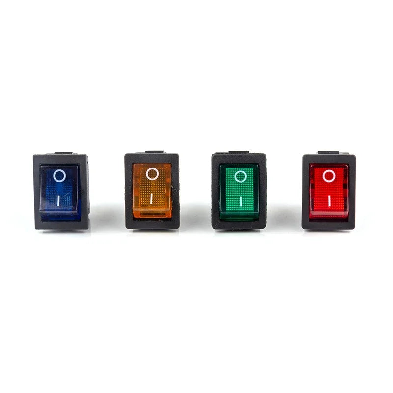 ON-OFF Boat Car Rocker Switch 6A/250V AC 10A/125V AC with Red Blue Green Yellow Light Switch 5pcs 21*15mm