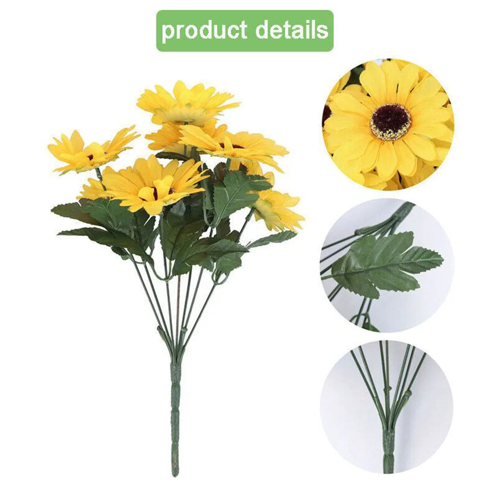 Heads Artificial Sunflowers 29cm Shrubs Fake Flower Bouquet For Garden Bookstore Wedding Cafe Store Party Decor