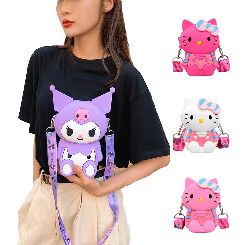 Kuromi Silicone Bag Messenger Bag Kawaii Doll Cartoon Women Bag Purses for Women Hello Kitty Y2k Bag 20cm and 12cm Girls Gift