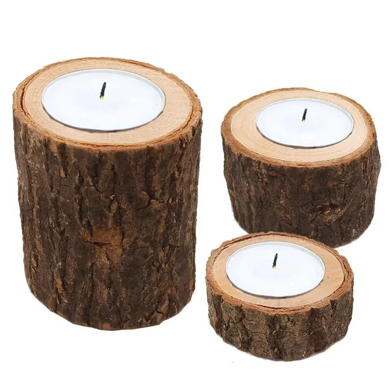 Creative Wooden Candlestick Succulent Plant Pot Tray Candle Holder Table Desktop Decoration Pendant Rustic Wedding Holiday Decor