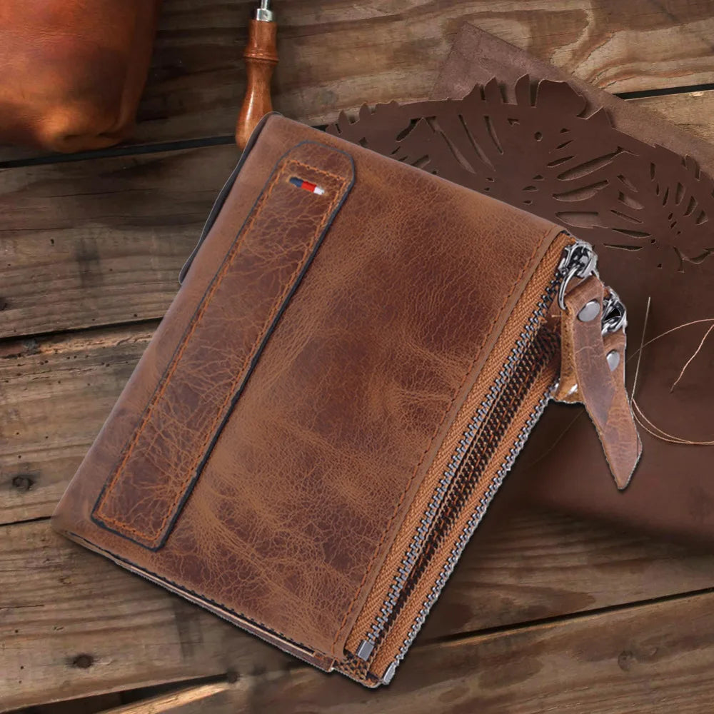 Men Wallets 100% Genuine Cow Leather Short Card Holder Leather Men Purse High Quality Luxury Brand Male Wallet