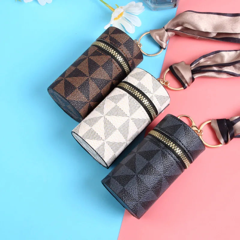 Trendy Women Bags Compact Pendant Small Plaid Coin Purse Ladies Girls Mini Lipstick Bag Earphone Pocket Hanging Keychain Bag