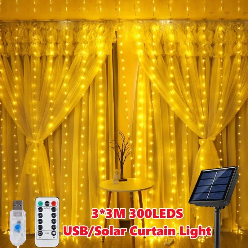 Curtain Garland Fairy String Lights Christmas Decor USB Remote Control Wedding Party Holiday Decoration for Home Bedroom