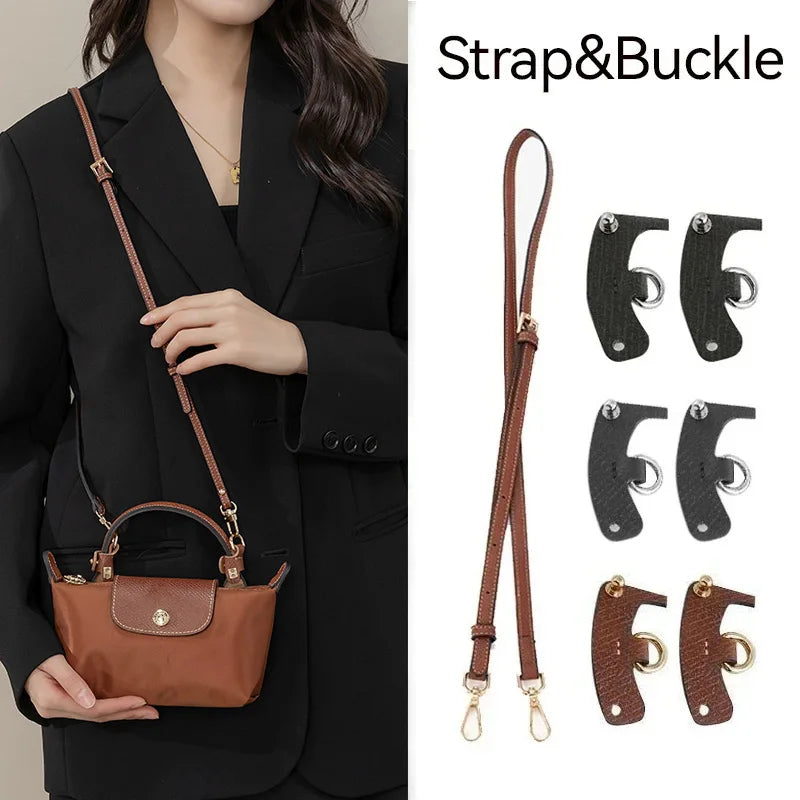 Bag Strap For Longchamp Mini Punch-free Genuine Leather Shoulder Strap Set Transformation Crossbody Strap Bag Accessories 1pcs